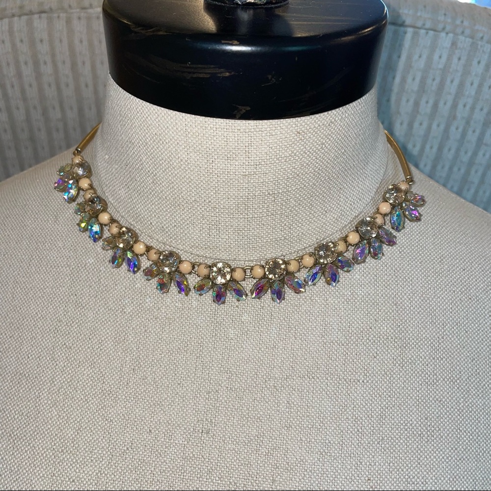 J Crew Rhinestone Crystal Marquise Round Cut Drop Statement  Necklace